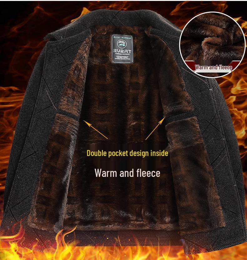 Woodpecker Dad Winter Coat Set: Warm Fleece-Lined Jacket for Middle-Aged and Elderly Men