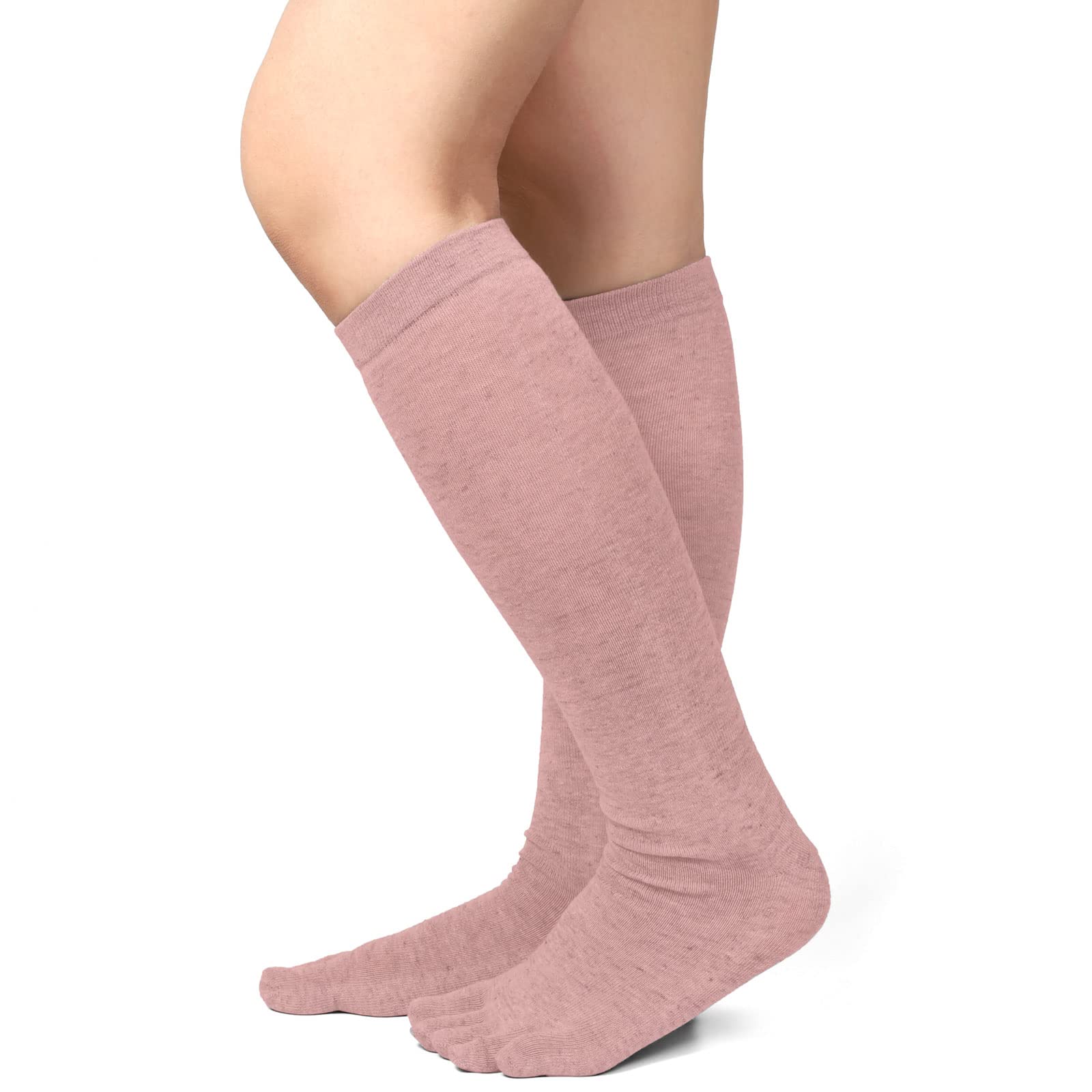 

SUMIyarn Полосатые и однотонные носки до колена с холодными и пятью пальцами, Цвета, Теплые, Защита, Унисекс, Хлопок, Мужские Женские (22-24 см, Розовый) розовый