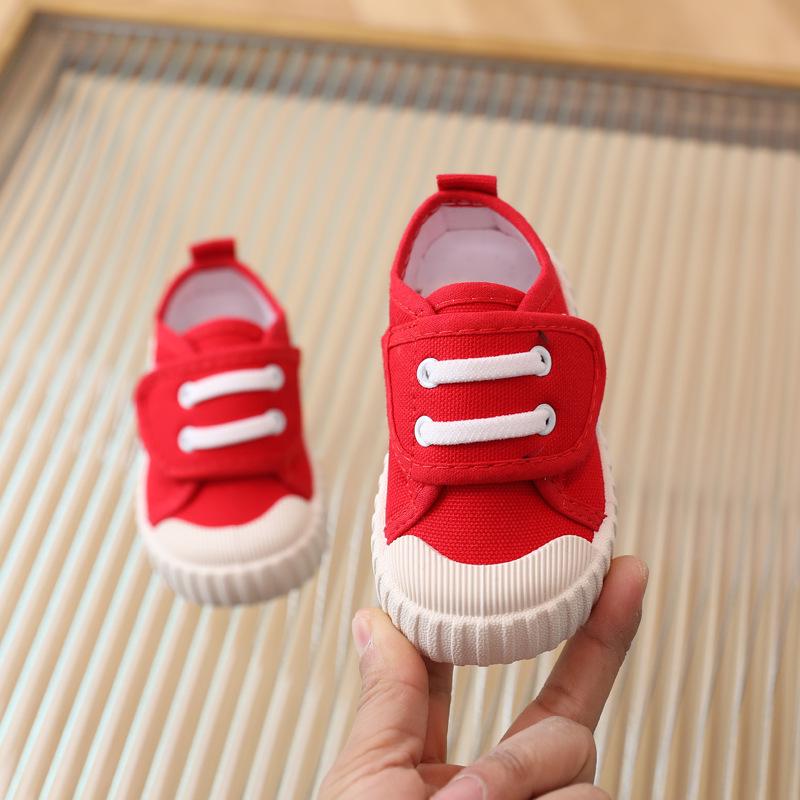 Kids' Soft Canvas Velcro Sneakers - Low Top, White, Spring/Autumn
