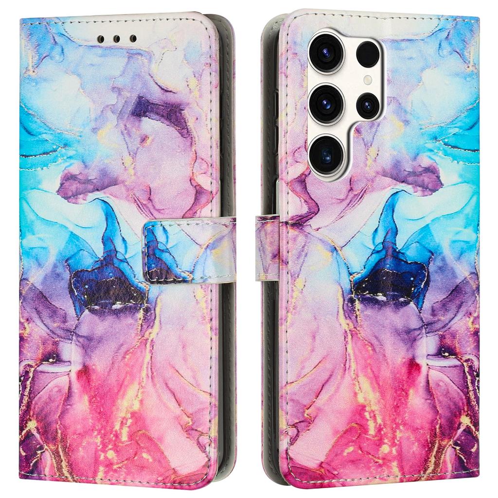 Für Samsung Galaxy S24 Ultra Ständer Hülle Marmormuster PU Leder Brieftasche Handyhülle mit Handschlaufe