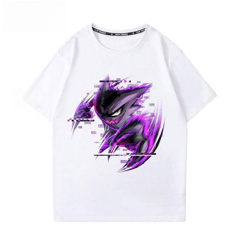 Pokémon Gengar Printing Tee Pure Cotton Tshirt Mens 2026 Summer Fashion Oversize Street Casual Y2K Tops Streetwear Clothing