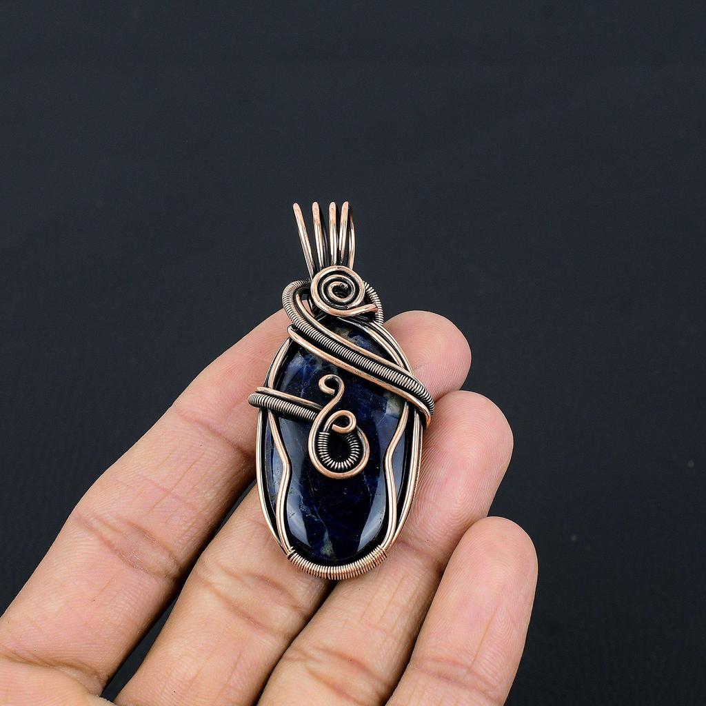 Sodalite Pendant Handmade Gemstone Jewelry, 999 Copper Wire Wrapped Pendant ,Unique Design Jewelry Pendant