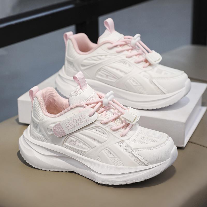 Summer Girls Mesh Sneakers Small Middle School Older Children Students Lace-Up Running Shoes Lightweight Shock Absorbing Breathable Classmate