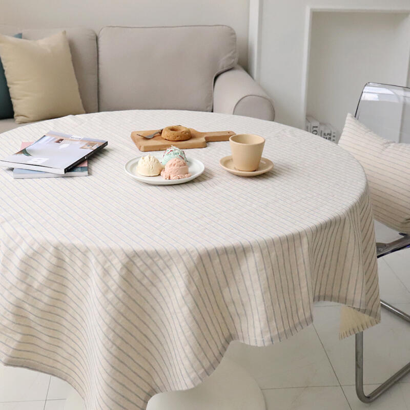 3-4 person stitch linen cotton sentimental vintage tablecloth 140x140cm Blue Stripe