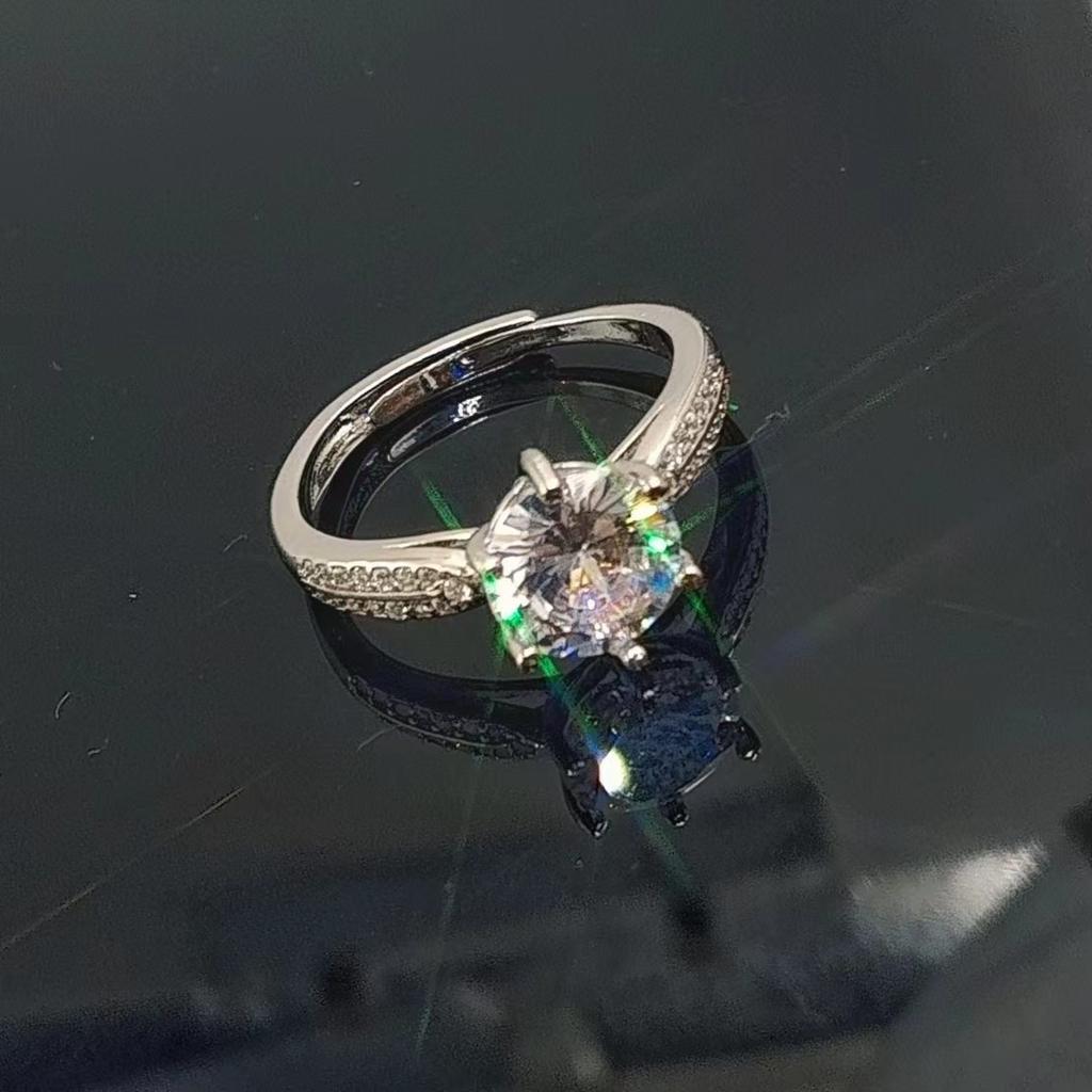 Diamond Ring Jewelry Anti-2 Carat Zircon Starlight Queen Micro Inlaid Six-Claw Open Ring Women'S Jewelry