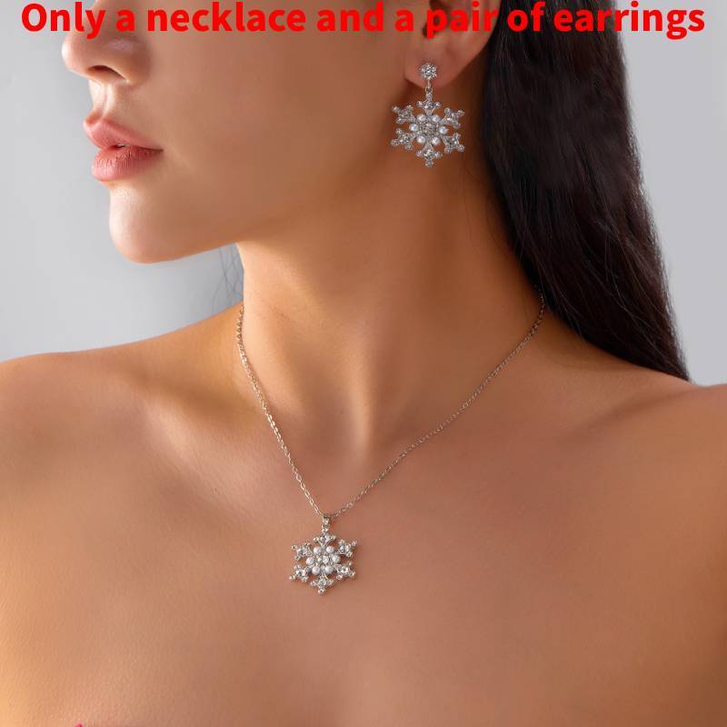 Seasonal Snowflake Earring And Necklace Set With Sparkling Accents For Men And Women