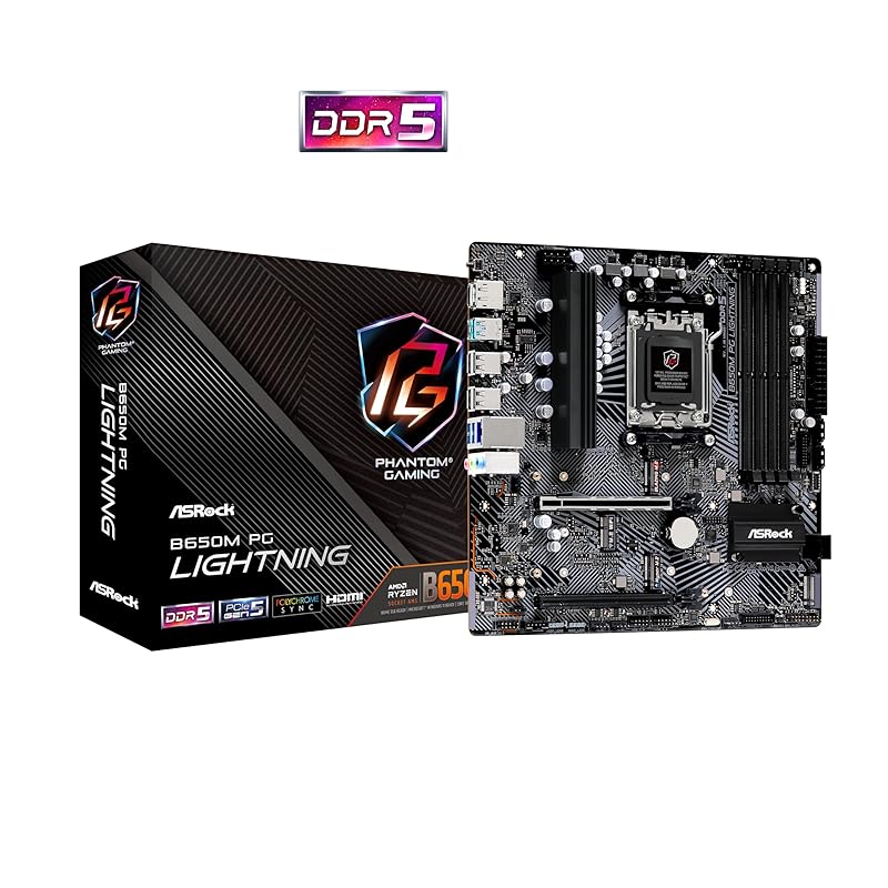 ASRock-Motherboard B650M PG Lightning AMD Ryzen 7000-Serie CPU-kompatibel (Sockel AM5) B650 Micro ATX [Produkt eines autorisierten Inlandshändlers]