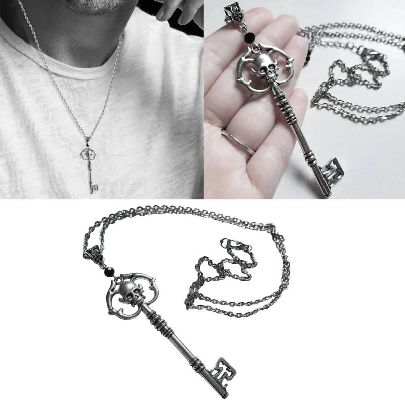 Collana Ciondolo Fascino Chiave Teschio Vintage Gioielli Festa Gotica Collana Pendente Lega Statement Punk Choker Catena Maglione