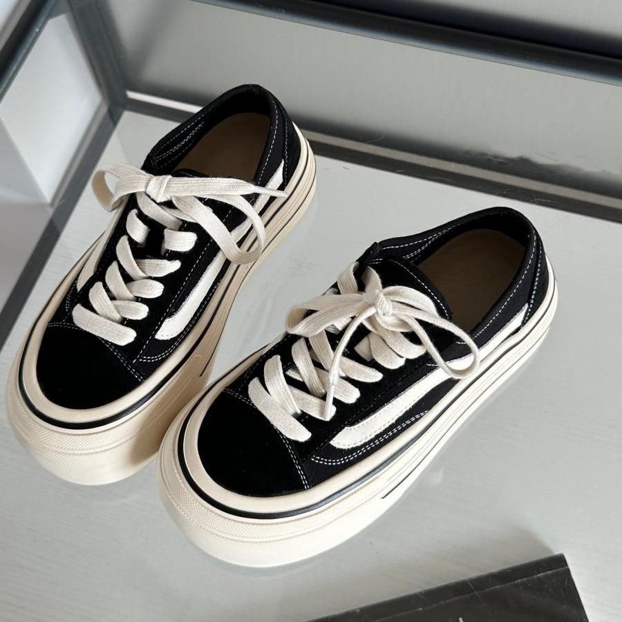 Niche casual black sports lightweight autumn low-top thin big-headed versatile classic platform fashion canvas shoes