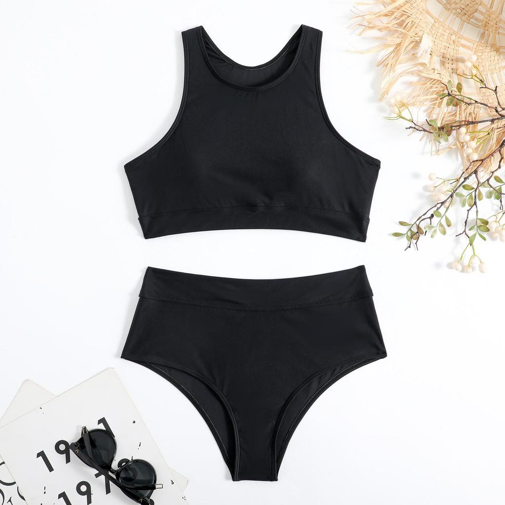 2023 Sporty High Waist Conservative Bikini Set - Double Shoulder Split Swimsuit for Women