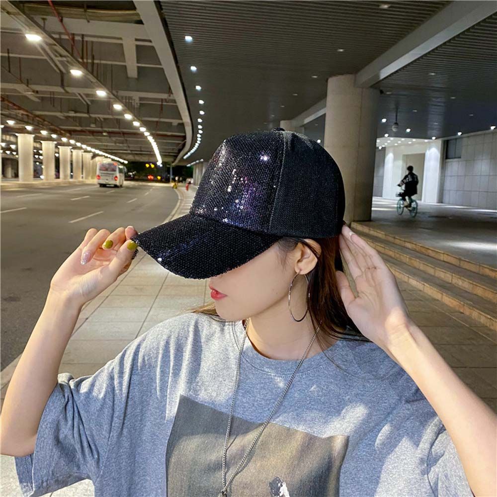 Curved Brim Mesh Hollow Shining Women Baseball Cap Sequins Outdoor Sports Caps Korean Sun Hat