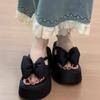 French black platform heightening sandals female 2025 summer new gentle fairy wind bow word slippers