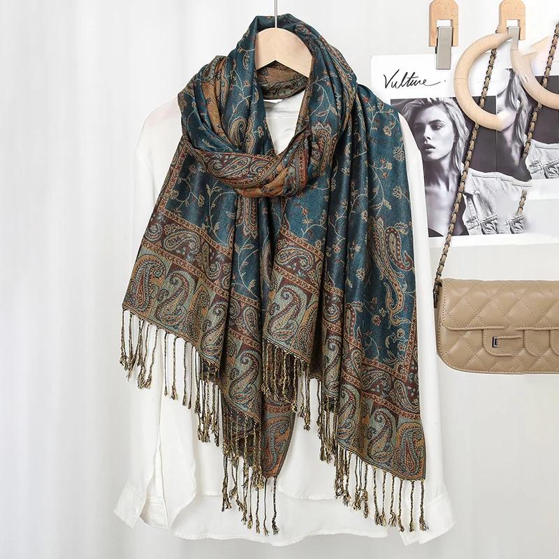 Dicker Pashmina Schal Stola Wickel Paisley Jacquard Stolen Vintage Kaschmir Schals Bedruckter Baumwollschal Sonnenschutz Hijab