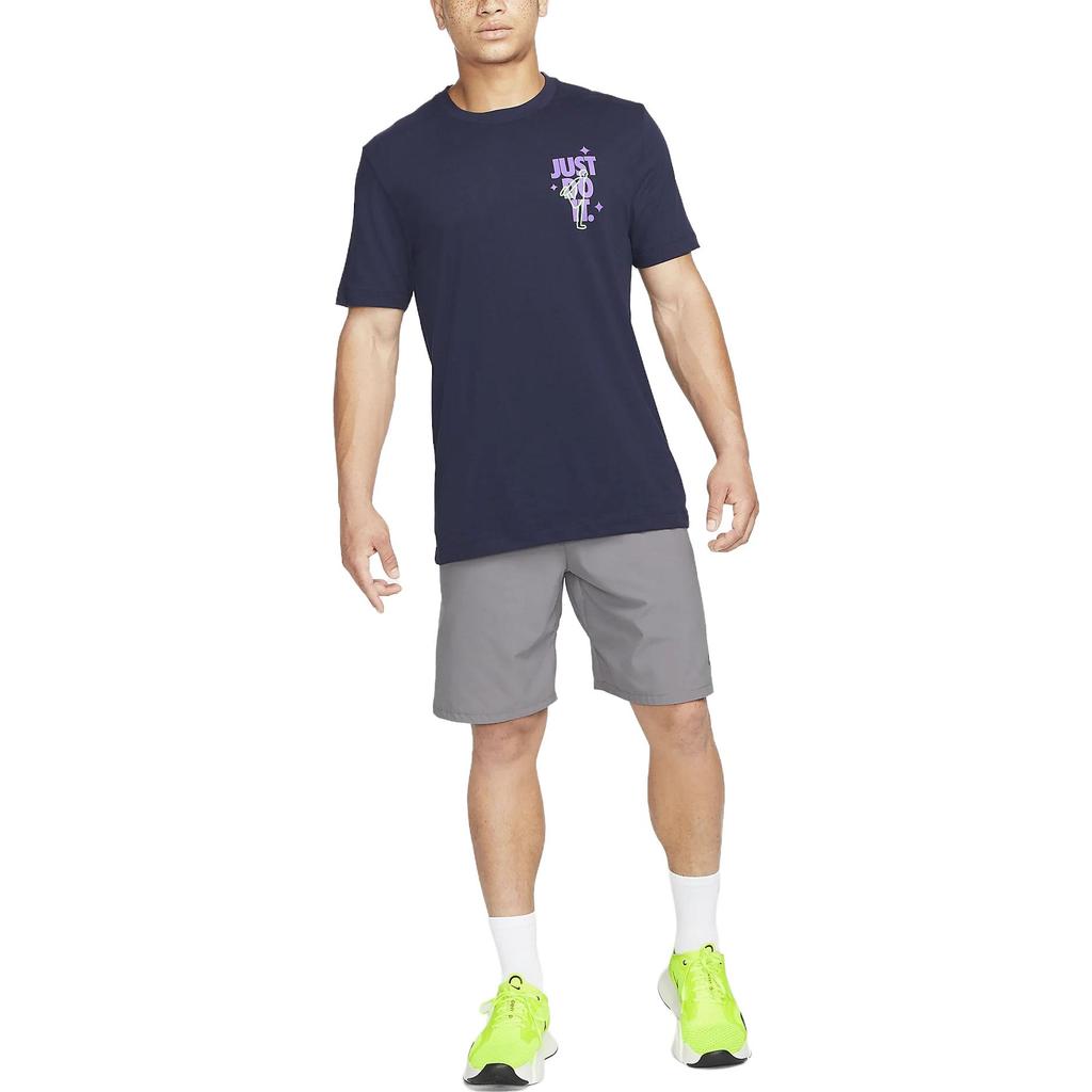 Nike Dri-Fit Letter Print Crew Neck Short Sleeve T-Shirt Men Tops Dark-Blue DM5680-498