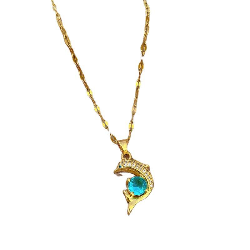 Simple Temperament Zircon Dolphin Blue Clavicle Chain Small Retro Necklace Female