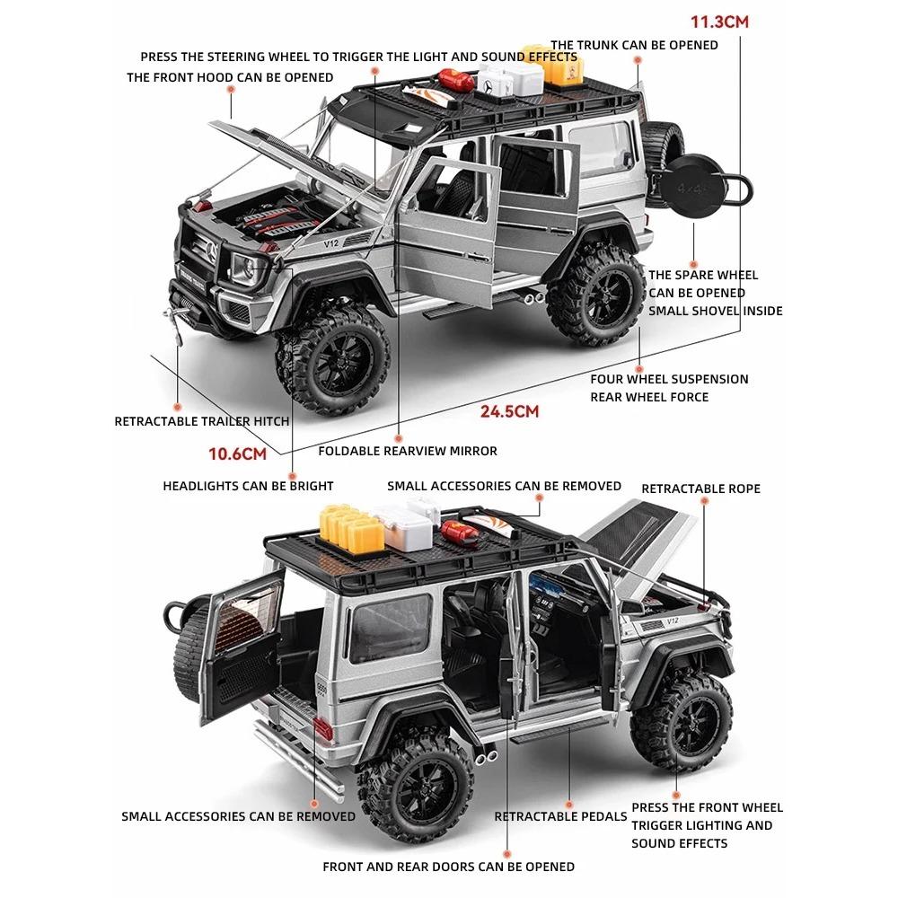 1/24 Scale Diecast Mercedes-Benz G550 4X4 Modified Version Off-road Car Sound and Light Pull Back Children's Toys Collection Gift Box