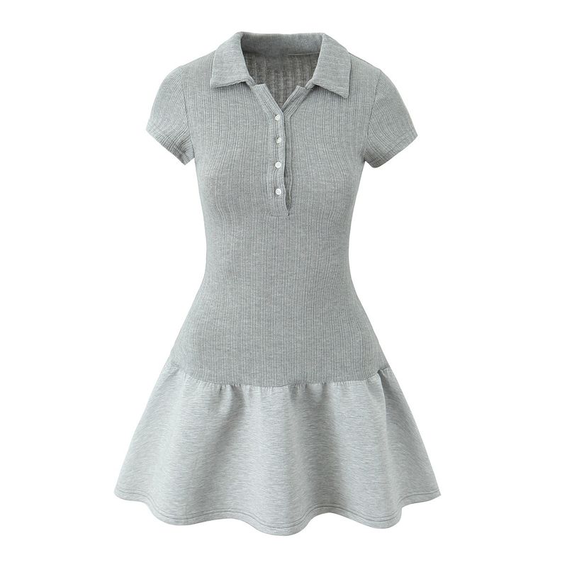 

American Sexy Preppy Style Polo Collar Knitting Patchwork Tennis Skirt Pure Desire Silm Short a Words Dress Grey Dress L