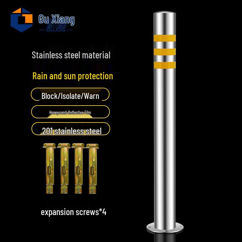 Stainless Steel Reflective Traffic Bollard H75cm D76mm, Fixed, No Ring