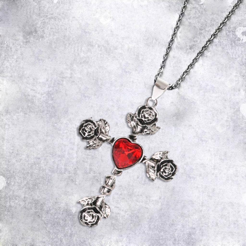 Vintage Thorn Knotted Rose Crosses Pendant Necklace Ornament Stylish Neckchain Accessories for Gothic Style Enthusiasts