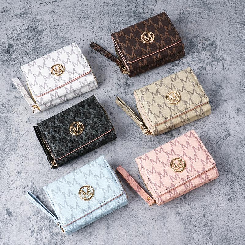 women's wallet, short, European and American PU high-end coin purse, printed, multi-card slots, small wallet, money cl