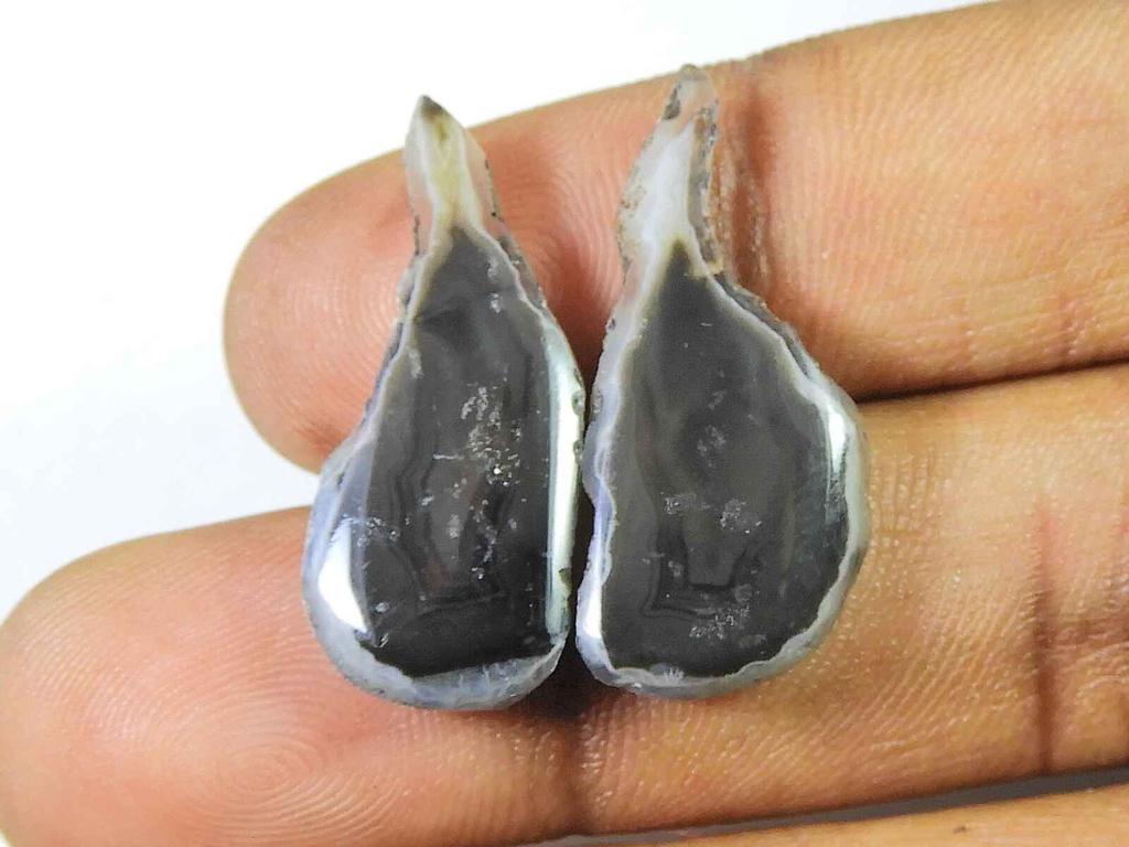 21Cts Black Slice Dyed Druzy Agate Matched Pair Fancy Loose Gemstone 12X28MM SK-2213