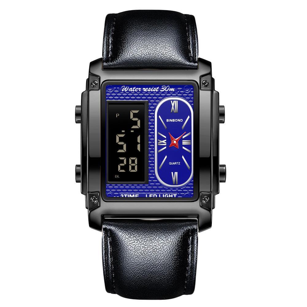 BINBOND Men s Waterproof Dual Display Quartz Watch with Steel and Leather Bands