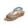 Women's Plus Size Peep Toe Rhinestone Flats, Casual Summer Sandals