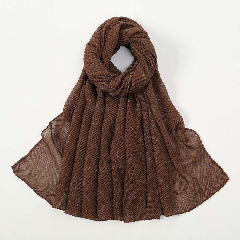 New solid color simple silver silk crumpled long towel elegant women's retro ethnic headscarf fashionable plain versatile yarn