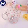Süße Erdbeere Pfirsich halten Tasse Glas Schüssel Frühstück Müsli Student Mädchen Milch Kaffee Haferflocken hitzebeständig Kawaii Becher