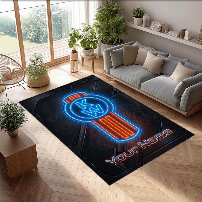 Kenworth Crystal Velvet Rug, Custom Name Text Personalized Non‑Slip Floor Mat for Home Decor Gift