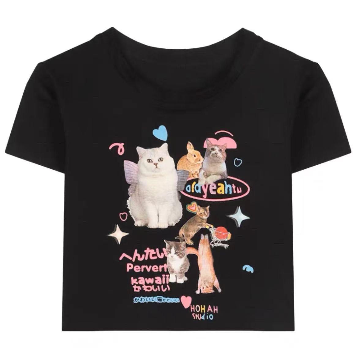 

Летние белые футболки женские с круглым вырезом и коротким рукавом милые футболки с героями мультфильмов для молодых девушек повседневные эластичные облегающие топы y2k для женщин M