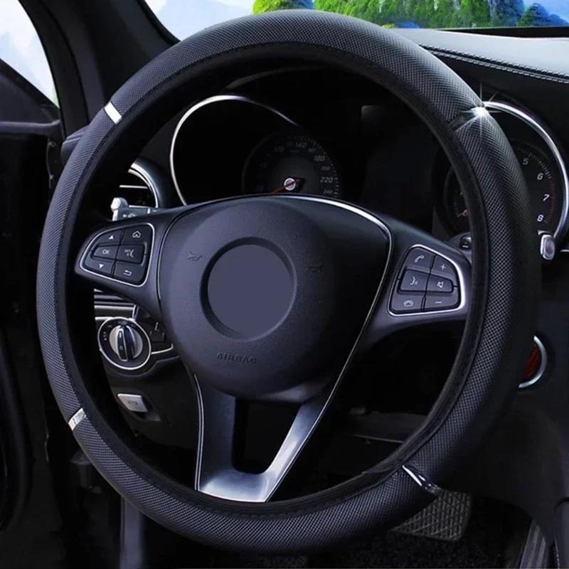 Protiskluzové autodekorace PU kožené potahy řízení Styl auta Univerzální potah na volant do auta průměr 37-38 cm