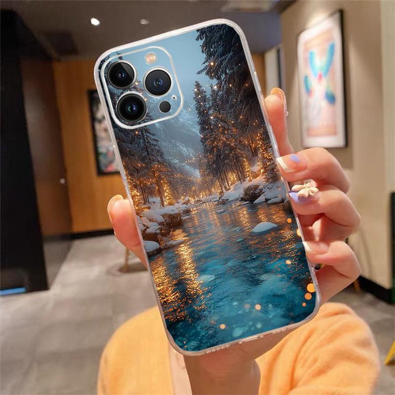 Winter Christmas Snowflake Phone Case Carcasa Funda For iPhone 17 Pro Max Air 16 15 14 13 Pro Max 15 16 Pro 15Plus Case