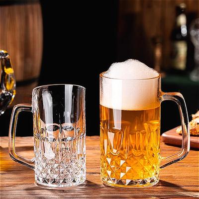 600ml/1000ml Craft-Bierglas mit Henkel Klassisches graviertes Bierglas Dickbodiges Weizenbierglas Großes Fassungsvermögen Wasserflasche