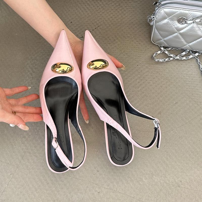 Fashion SUOJIALUN 2025 Spring New Brand Women Sandal Fashion Gold Buckle Ladies Elegant Slingback Sandals Thin High Heel Pointed Toe Pum