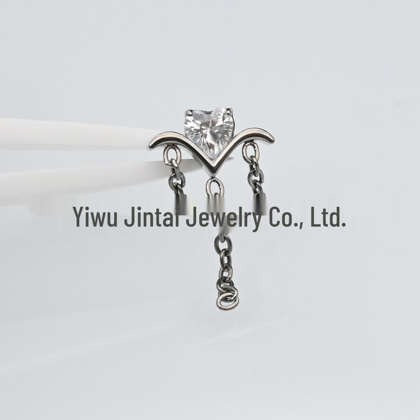 F136 Титановая цепочка-сердце и серьги-гвоздики для пирсинга хряща