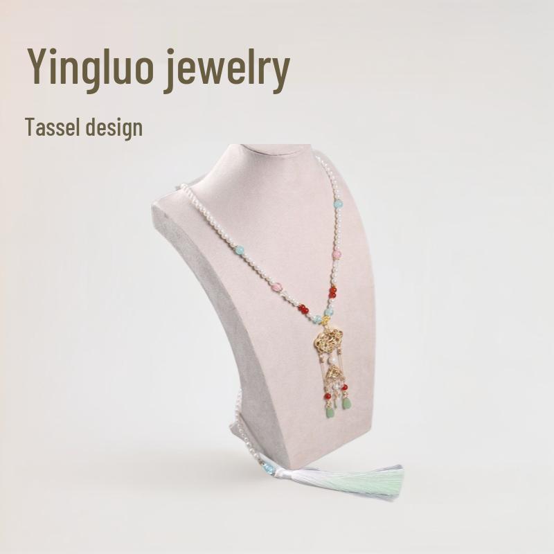 

Женское ожерелье-облако с кисточками на спине Yingluo, с воротником Танского стиля для ханьфу и кулоном в виде древнего замка мира