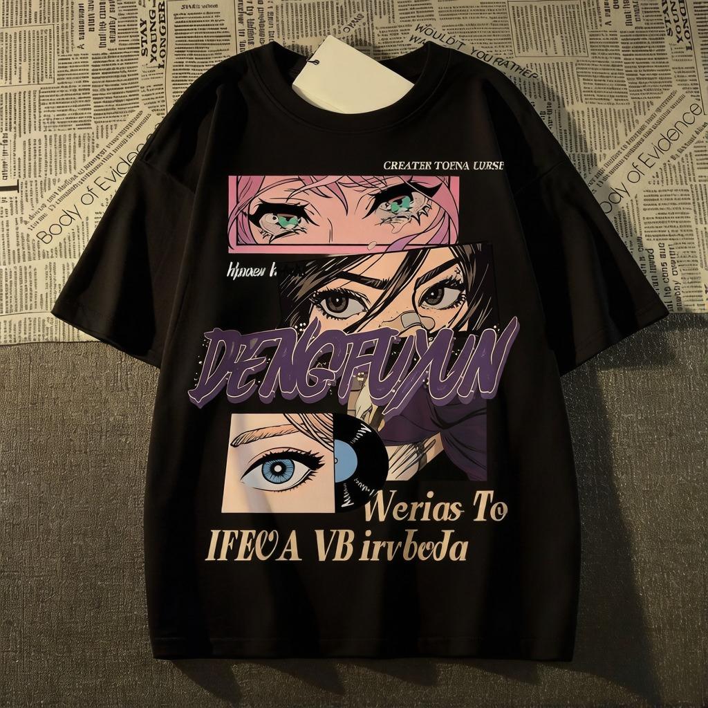 

Japanesestyle Anime Character Themed Brandprint Shortsleeved Tshirt for Women and Unisex Suitable for Summer for Couples XL