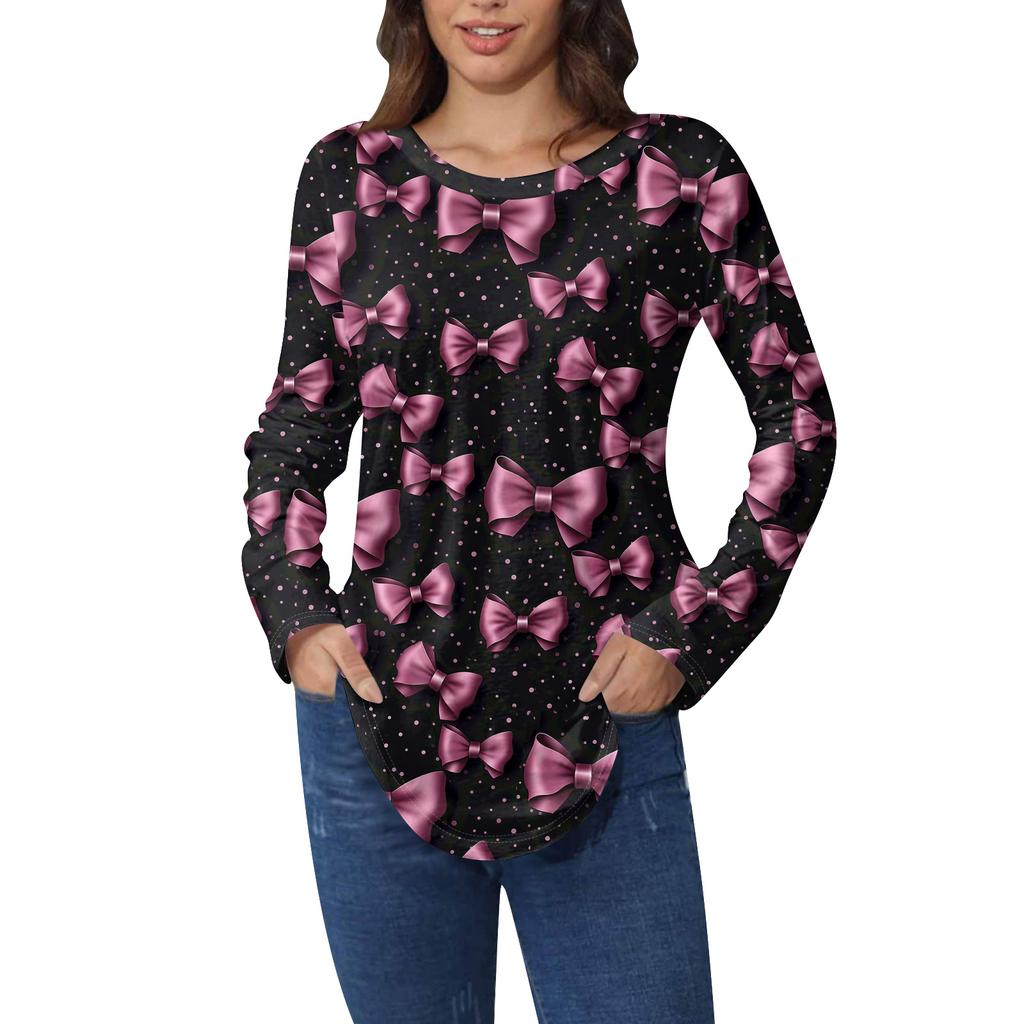 T-Shirts für Damen, Herbst, lässige Langarmshirts, Sweatshirt, Vintage-Grafikdruck, Top, Pullover, Valentinstag