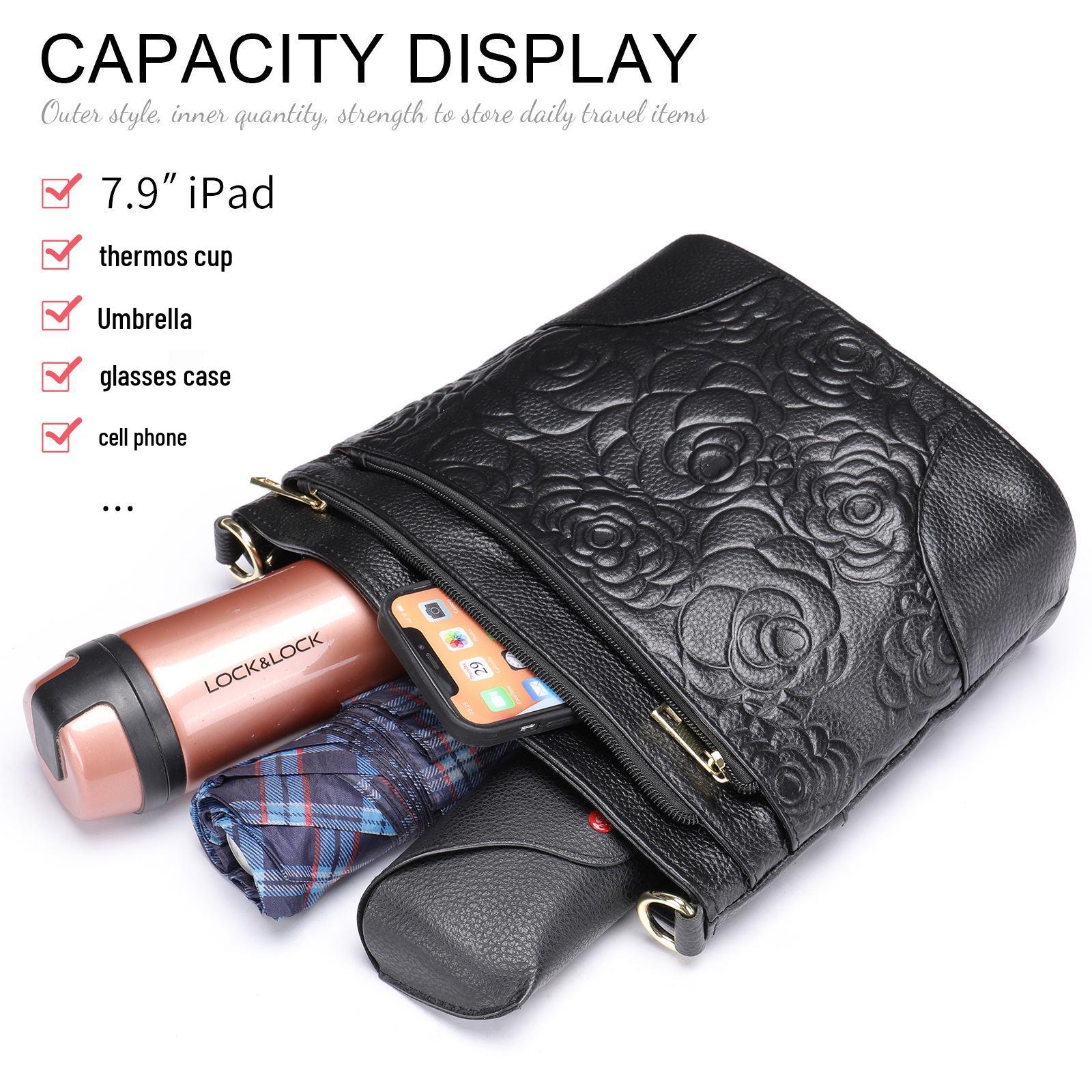 

Vintage Embossed Leather Women s Shoulder Bag, High-End Ladies Bucket Crossbody with Multi-Compartment Top Layer Cowhide. синій