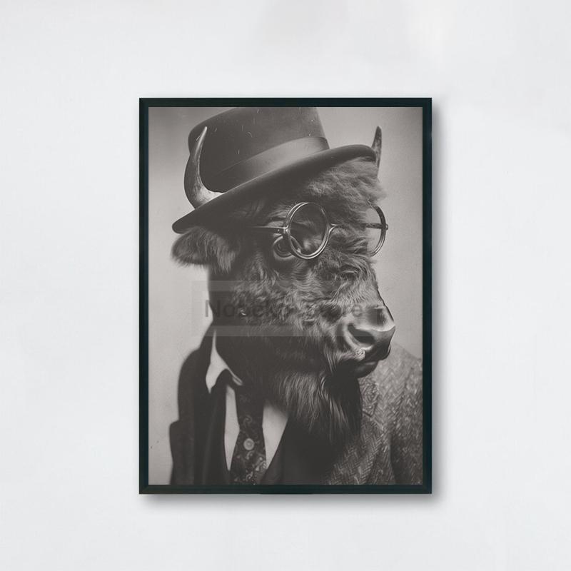 Gentleman Vintage Animals Poster Antique Design Prints Canvas Painting Retro Wall Art Pictures Home Room Monochrome Decoration