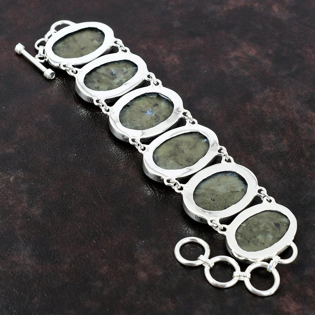 Larvikite Bracelet Unique Design Jewelry 925 Sterling Silver Bracelet Real Gemstone Jewelry Handmade Adjustable Chain Bracelet Gift For Wife