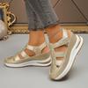 Summer Wedge Heel Sandals, Perforated and Breathable Women's Thick-soled Velcro Shoes