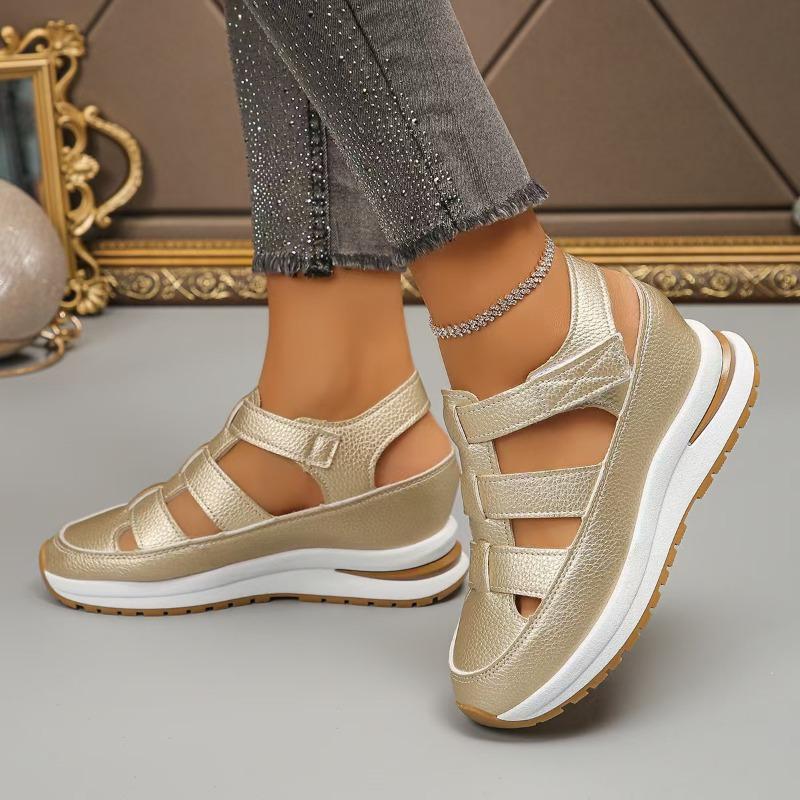 Summer Wedge Heel Sandals, Perforated and Breathable Women's Thick-soled Velcro Shoes