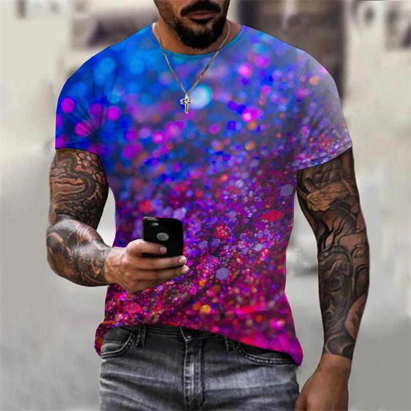 3D Printing Men's Glitter Graphic T-shirt Fashion Short Sleeve Casual Plus Size Tee Tops Streetwear Camisetas De Hombre