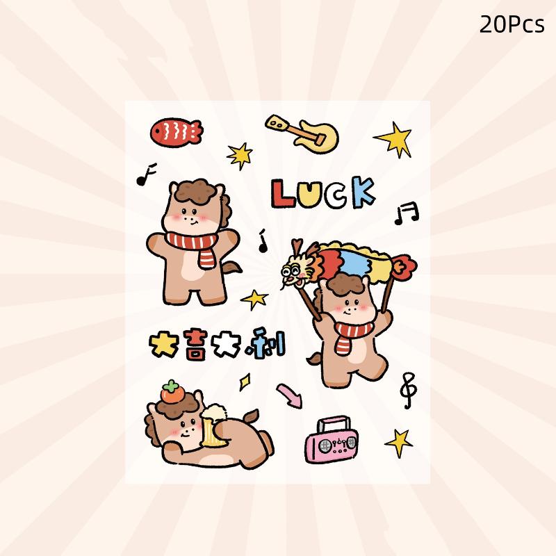 

2026 Year of the Horse Cute Transparent Stickers - Festive Cartoon Horse Decorative Stickers for Journal & Gift Wrapping