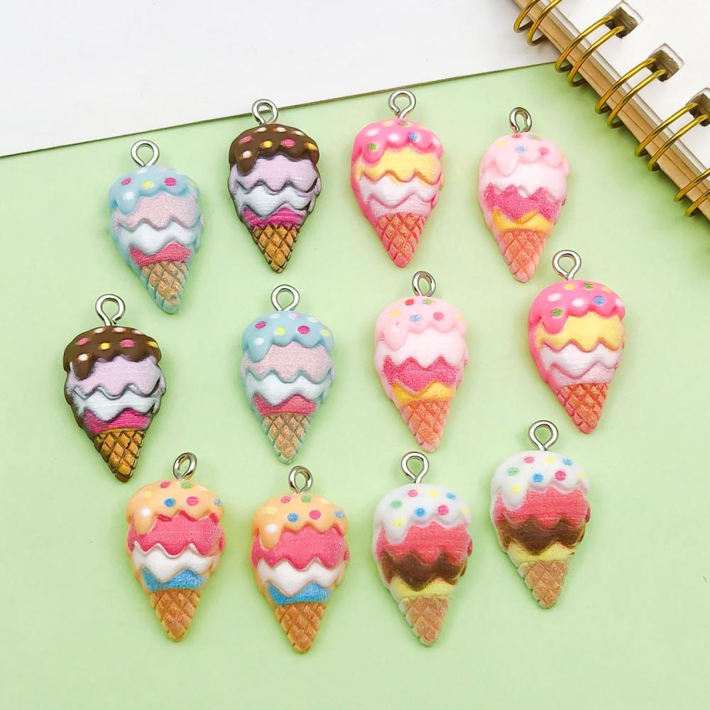 12-Color Resin Ice Cream Cone Charms for DIY Jewelry