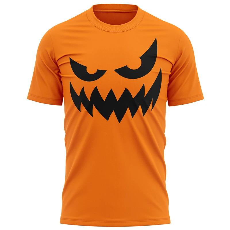 New Fun 3D Pumpkin Face Printed Men's T-shirt Halloween Role-playing Costume Fashionable Oversized T-shirt Casual O-neck Short Sleeved Top