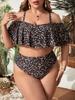 Plus Size Floral Two-Piece Bikini with Ruffles