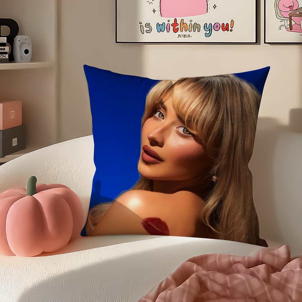 Modern Pop Beautiful Singer SSabrina Carpenter Cushion Cover Pillowcase Short Plush Invisible Zipper Room Sofa Cushion Cover